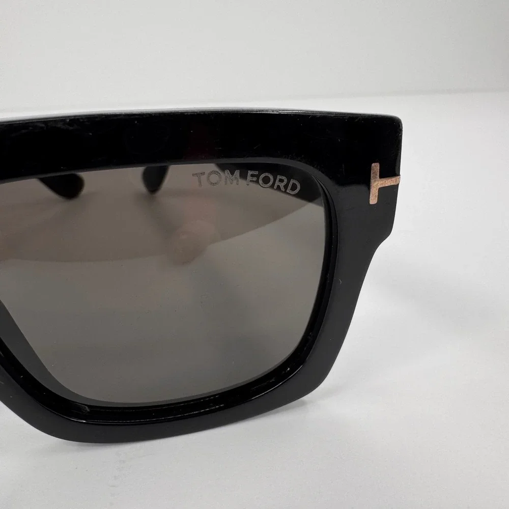 Tom Ford Fausto TF711 01A Black Square Sunglasses Rose‎ Gold T Logo Italy 53mm
